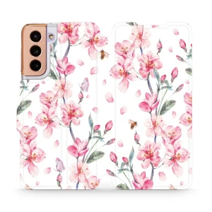 Etui z klapką do Galaxy S21, Mobiwear Book, różowa wiosna