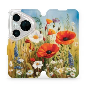 Etui z klapką do Huawei Pura 80 Ultra, Mobiwear Book, łąkowe kwiaty