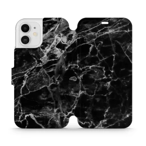 Etui z klapką do iPhone 12, Mobiwear Book, czarny marmur