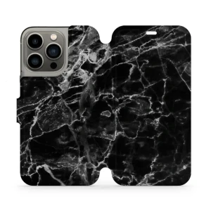 Etui z klapką do iPhone 13 Pro, Mobiwear Book, czarny marmur