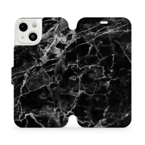 Etui z klapką do iPhone 13, Mobiwear Book, czarny marmur