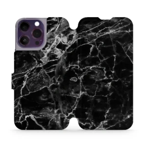 Etui z klapką do iPhone 14 Pro Max, Mobiwear Book, czarny marmur