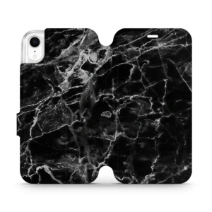 Etui z klapką do iPhone Xr, Mobiwear Book, czarny marmur