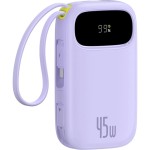 Powerbank z wyświetlaczem Baseus EnerFill FC31 20000mAh, 45W, USB-A, USB-C, kable USB-C / Lightning, fioletowy