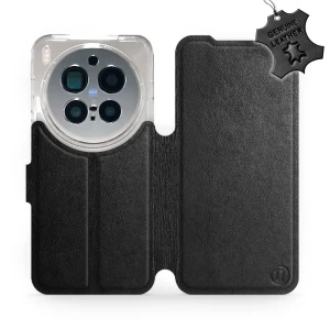 Etui z naturalnej skóry do Vivo X300 Pro, Mobiwear Leather, czarne
