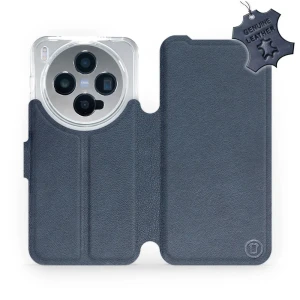 Etui z naturalnej skóry do Vivo X300, Mobiwear Leather, granatowe