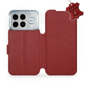 Etui z naturalnej skóry do Xiaomi POCO F8 Ultra, Mobiwear Leather, ciemno-czerwone