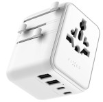 Adapter podróżny / przejściówka Fixed Voyager 70W dla EU, UK, USA, AUS, 3x USB-C i 2x USB-A, GaN, PD 3.0, biały