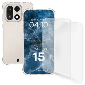 Elastyczne etui + 2x folia na ekran Bizon Case Clear Pack do OnePlus 15