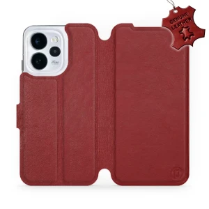 Etui z naturalnej skóry do Oppo Reno 15, Mobiwear Leather, ciemno-czerwone