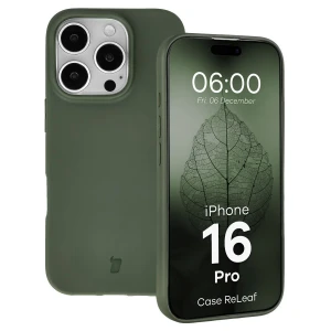 Etui z recyklingu Bizon Case ReLeaf do iPhone 16 Pro, ciemnozielone