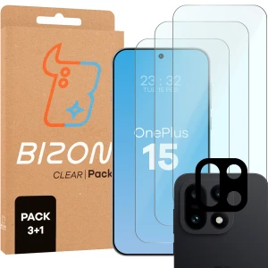 3x Szkło hartowane + szybka na aparat Bizon Glass Clear Pack do OnePlus 15