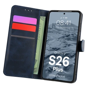 Etui z klapką Bizon Case Pocket do Galaxy S26 Plus, granatowe
