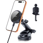 Uchwyt samochodowy z ładowaniem indukcyjnym Qi2.2 25W, na szybę / deskę rozdzielczą / kratkę nawiewu, Tech-Protect MM25W-V9 do MagSafe, czarny