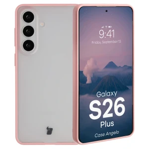 Etui Bizon Case Angelo do Galaxy S26 Plus, półprzezroczyste z jasnoróżową ramką