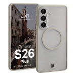 Etui z pierścieniem magnetycznym Bizon Case MatteO do Galaxy S26 Plus, przydymione-beżowe