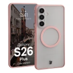 Etui z pierścieniem magnetycznym Bizon Case MatteO do Galaxy S26 Plus, przydymione-jasnoróżowe