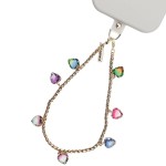 Smycz uniwersalna do telefonu Crong Phone Charm na nadgarstek, złota z kolorowymi serduszkami