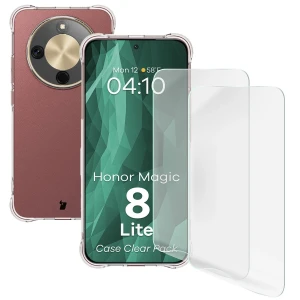 Elastyczne etui + 2x folia na ekran Bizon Case Clear Pack do Honor Magic8 Lite