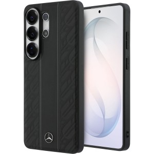 Etui Mercedes-Benz Leather Laurel Leaves Stripes do Galaxy S26 Ultra do MagSafe, czarne