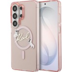 Etui Karl Lagerfeld IML Print MagSafe Karl Script do Galaxy S26 Ultra, półprzezroczyste różowe z kotką Choupette