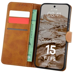 Etui z klapką Bizon Case Pocket do Oppo Reno 15 F / FS, brązowe