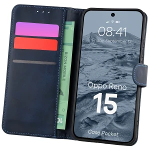 Etui z klapką Bizon Case Pocket do Oppo Reno 15, granatowe