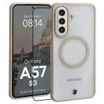 Etui z pierścieniem magnetycznym + szkło hartowane Bizon MatteO Pack do Galaxy A57 5G, przydymione-beżowe