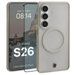 Etui z pierścieniem magnetycznym + szkło hartowane Bizon MatteO Pack do Galaxy S26, przydymione-beżowe