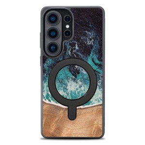 Drewniane etui do Galaxy S26 Ultra, Bewood Unique Dream Island do MagSafe, niebiesko-brązowe