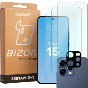 3x Szkło hartowane + szybka na aparat Bizon Glass Clear Pack do Oppo Reno 15