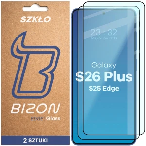 Szkło hartowane Bizon Glass Edge Duo do Galaxy S26 Plus, czarna ramka, 2 sztuki