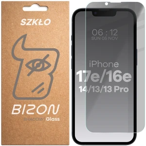 Prywatyzujące szkło hartowane Bizon Glass Clear Shadow do iPhone 17e / 16e / 14 / 13 / 13 Pro, przyciemniane