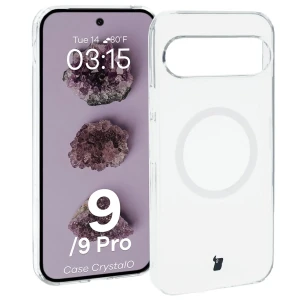 Etui z pierścieniem magnetycznym Bizon Case CrystalO do Google Pixel 9 / 9 Pro, przezroczyste