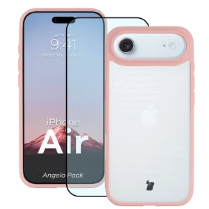 Etui + szkło hartowane Bizon Angelo Pack do iPhone Air, półprzezroczyste z jasnoróżową ramką