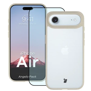 Etui + szkło hartowane Bizon Angelo Pack do iPhone Air, półprzezroczyste z beżową ramką