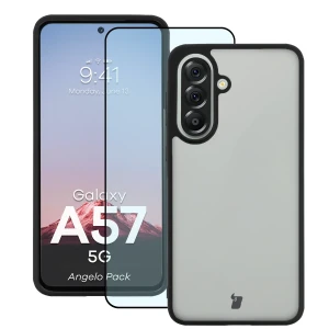 Etui + szkło hartowane Bizon Angelo Pack do Galaxy A57 5G, przydymione z czarną ramką