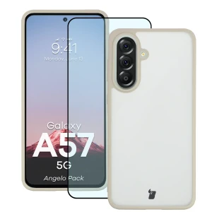 Etui + szkło hartowane Bizon Angelo Pack do Galaxy A57 5G, półprzezroczyste z beżową ramką