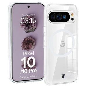 Etui z pierścieniem magnetycznym Bizon Case CrystalO do Google Pixel 10 / 10 Pro, przezroczyste