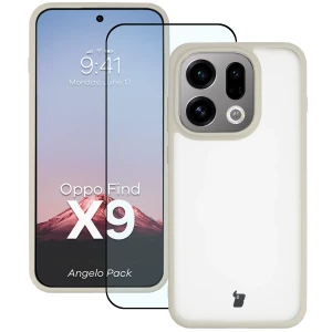 Etui + szkło hartowane Bizon Angelo Pack do Oppo Find X9, półprzezroczyste z beżową ramką