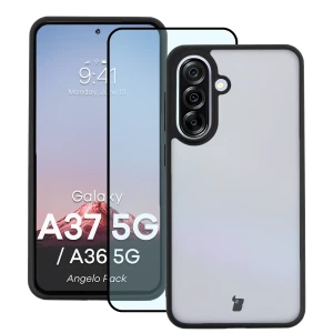 Etui + szkło hartowane Bizon Angelo Pack do Galaxy A37 5G / A36 5G, przydymione z czarną ramką