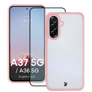 Etui + szkło hartowane Bizon Angelo Pack do Galaxy A37 5G / A36 5G, półprzezroczyste z jasnoróżową ramką