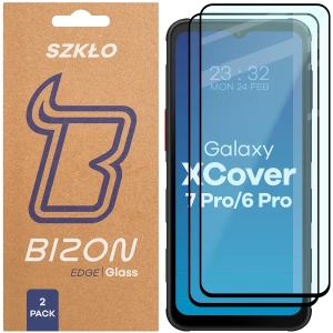 Szkło hartowane Bizon Glass Edge Duo do Galaxy XCover 7 Pro / 6 Pro, czarna ramka, 2 sztuki