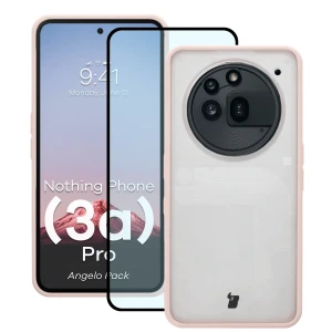 Etui + szkło hartowane Bizon Angelo Pack do Nothing Phone (3a) Pro, przydymione z różową ramką