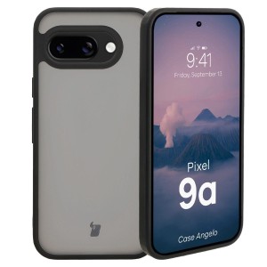 Etui Bizon Case Angelo do Google Pixel 9a, półprzezroczyste z czarną ramką
