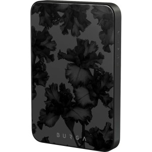 Powerbank indukcyjny Burga Magnetic Gunmetal Nocturnal, magnetyczny do MagSafe, Qi, USB-C, PD, 20W, 5000mAh + kabel USB-C, czarny z kwiecistym wzorem