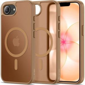 Etui Tech-Protect BasicMag do iPhone 17e / 16e do MagSafe, matowe przydymione z brązową ramką