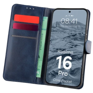 Etui z klapką Bizon Case Pocket do Realme 16 Pro 5G, granatowe