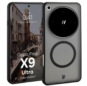 Etui z pierścieniem magnetycznym Bizon Case MatteO do Oppo Find X9 Ultra, przydymione-czarne
