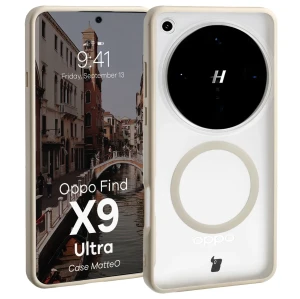Etui z pierścieniem magnetycznym Bizon Case MatteO do Oppo Find X9 Ultra, przydymione-beżowe